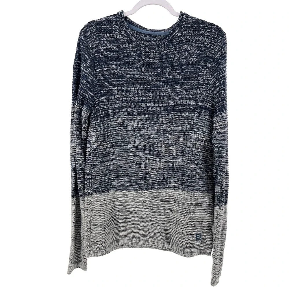 Blend Global‎ Sweater Buckle Sz S Blue Gray Ombre Knit Crew Neck Long Sleeve